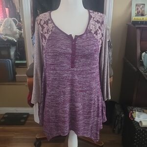 LOGO by Lori Goldstein Purple Asymmetrical 3/4 Sleeve Blouse